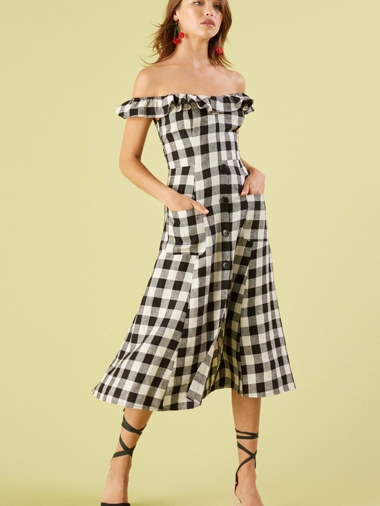 Reformation Dresses & Skirts - Reformation Black and White Gingham One-Shoulder Midi Dress